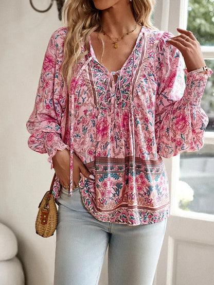 Comfortabele bloemenblouse met lange mouwen voor dames