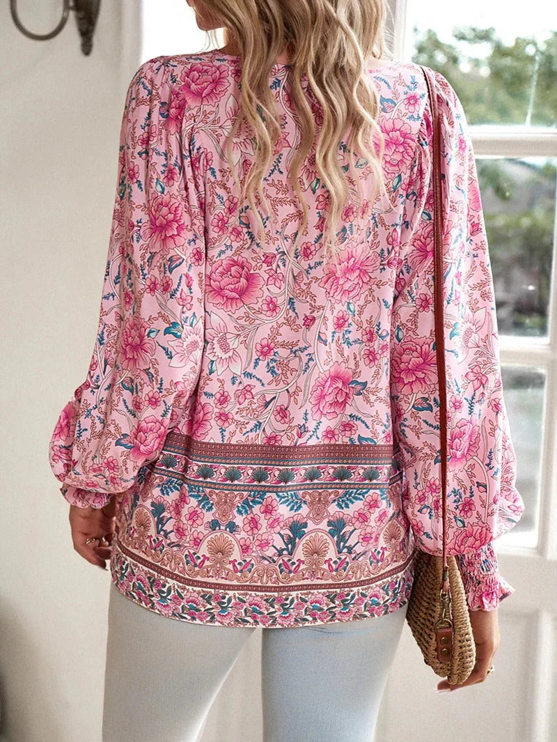 Comfortabele bloemenblouse met lange mouwen voor dames