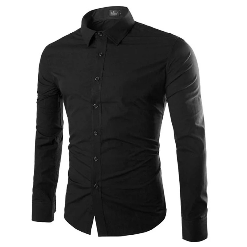 effen zwart slim fit heren overhemd