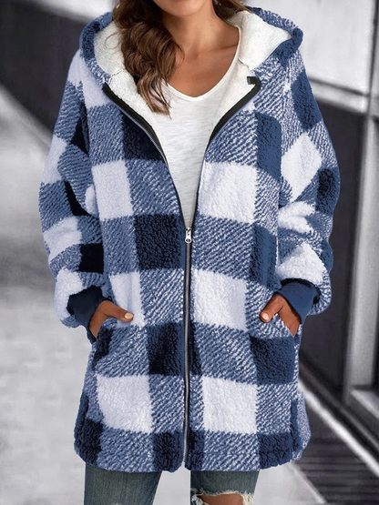 Dames Oversized Hoodie Plaid Losse Overjas