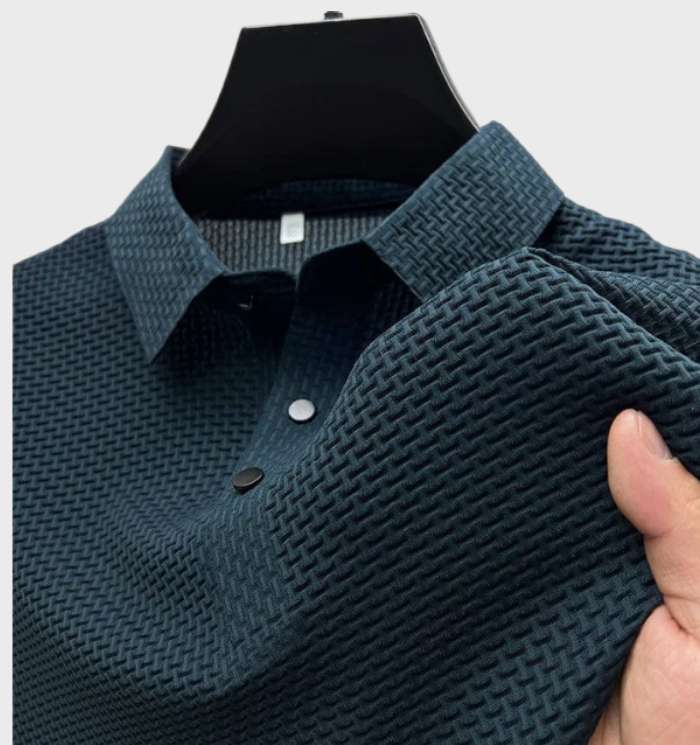 Kobe - elegant en ademend, effen zijden poloshirt met korte mouwen voor mannen met knoopsluiting