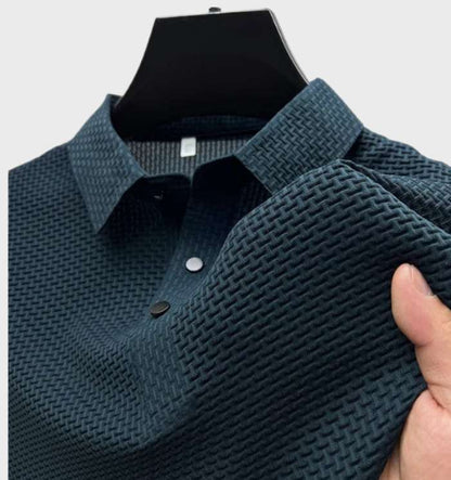 Kobe - elegant en ademend, effen zijden poloshirt met korte mouwen voor mannen met knoopsluiting