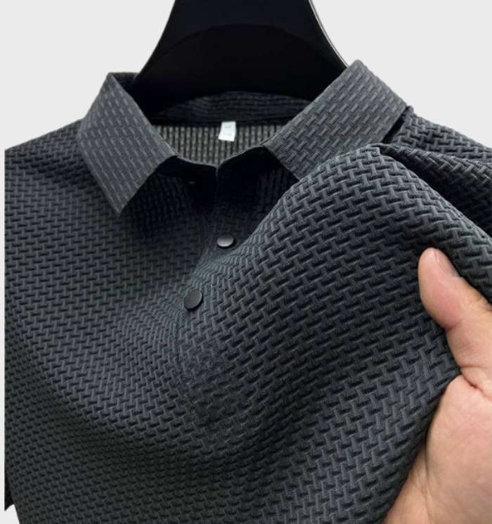 Kobe - elegant en ademend, effen zijden poloshirt met korte mouwen voor mannen met knoopsluiting