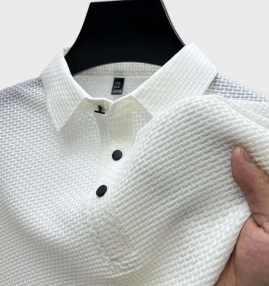 Kobe - elegant en ademend, effen zijden poloshirt met korte mouwen voor mannen met knoopsluiting