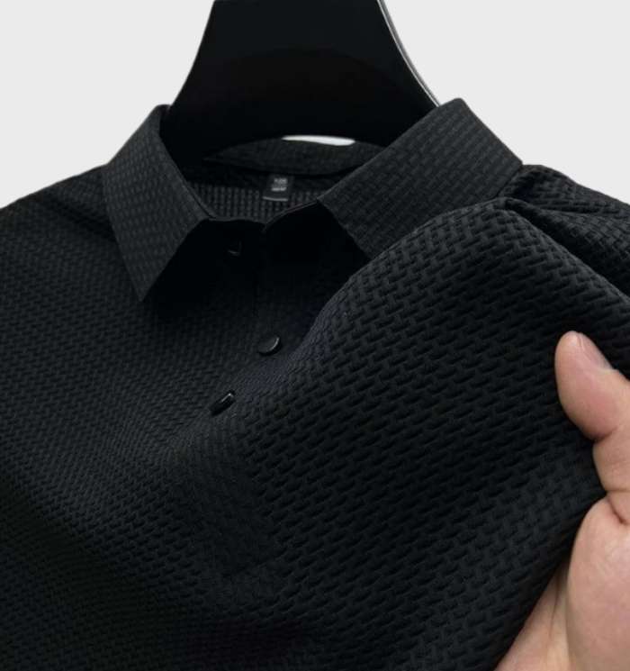 Kobe - elegant en ademend, effen zijden poloshirt met korte mouwen voor mannen met knoopsluiting