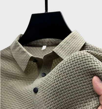 Kobe - elegant en ademend, effen zijden poloshirt met korte mouwen voor mannen met knoopsluiting