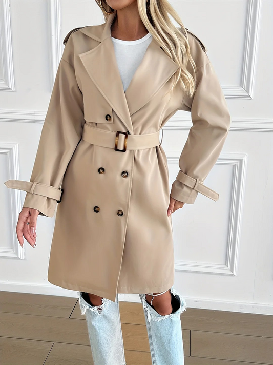 Dames Oversized Dubbel Geknoopte Trenchcoat - Casual, Middenlang