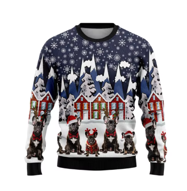 Foute kerstsweater met franse bulldog design unisex