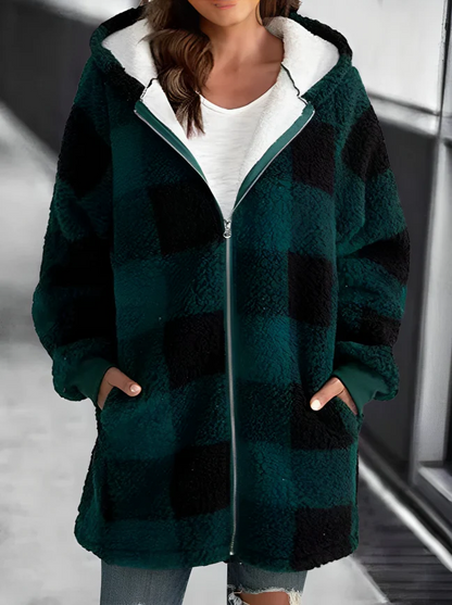 Dames Oversized Hoodie Plaid Losse Overjas